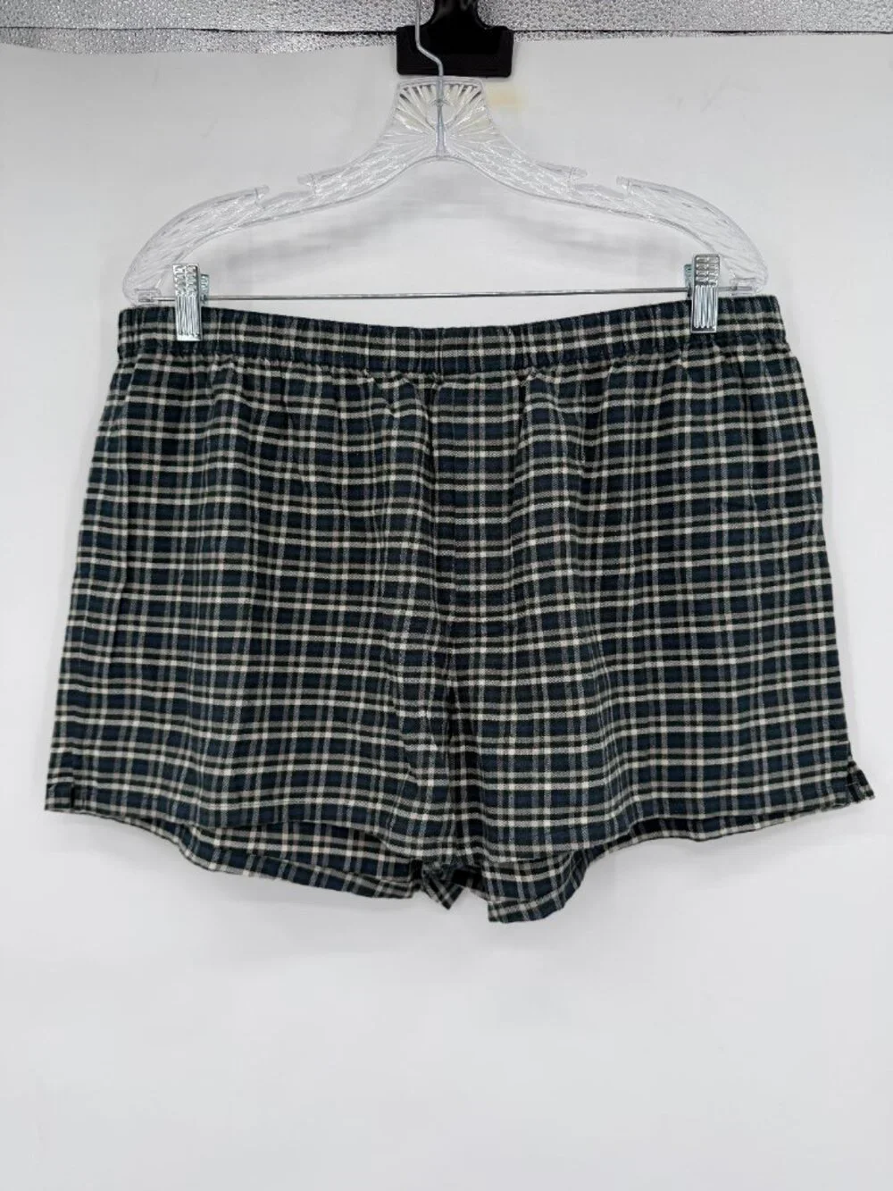 Lahgo Men's Plaid Cotton Blend Knit Boxer Shorts XXL Green Blue Lounge Sleepwear